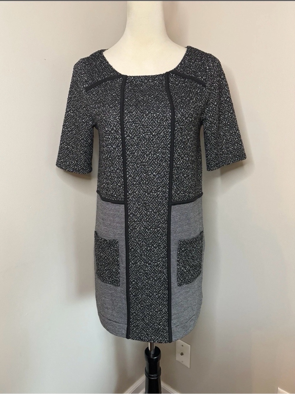 Anthropologie Meadow Rue Mitzie Tweed Colorblock Knit Tunic Top Mini Dress XS